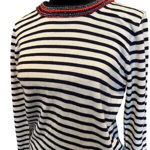 J. Crew Merino Wool striped, jeweled, sweater women's size S